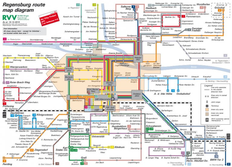 Regensburg route map diagram - Regensburger Verkehrsverbund