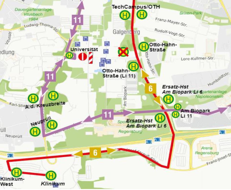 Umleitungen und Netzinfos Regensburger Verkehrsverbund