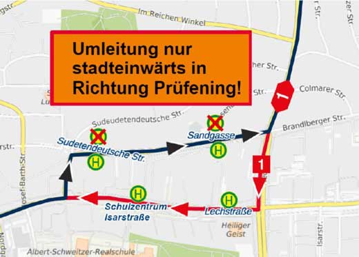 Regensburg, Brandlbergerstraße, Linie 1 (27.06. - 08.07.2022)