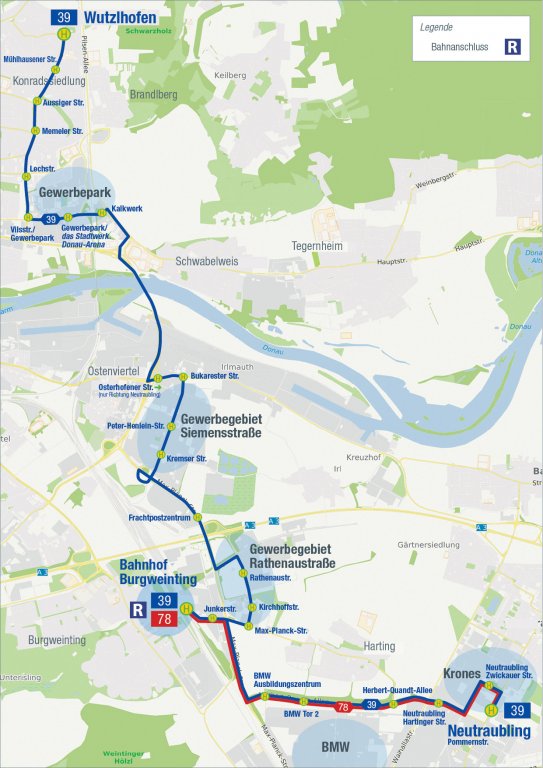 Linie 39 - Fahrweg - Haltestellen Linie 39 - Fahrweg - Haltestellen