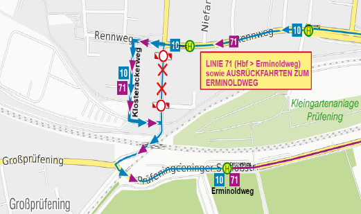 Regensburg, Roter-Brach-Weg, Linien 10 und 71 (07.09.-09.12.2022)