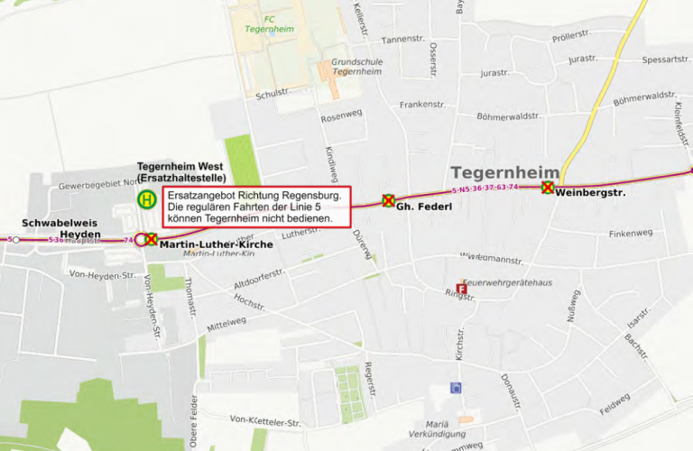 Grossansicht in neuem Fenster: Ersatzhaltestelle Tegernheim West