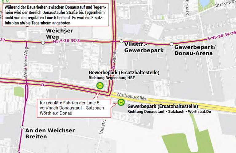 Grossansicht in neuem Fenster: Tegernheim Ersatzhaltestelle Gewerbepark