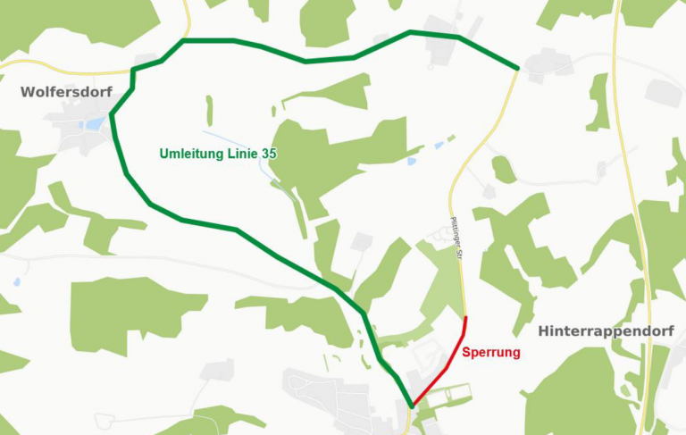 Karte Umleitung Pettenreuth - Darmannsdorf ab 2023-05-07