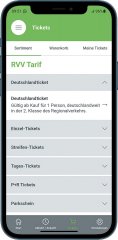 Grossansicht in neuem Fenster: RVV-App Ticketkauf Screen iPhone