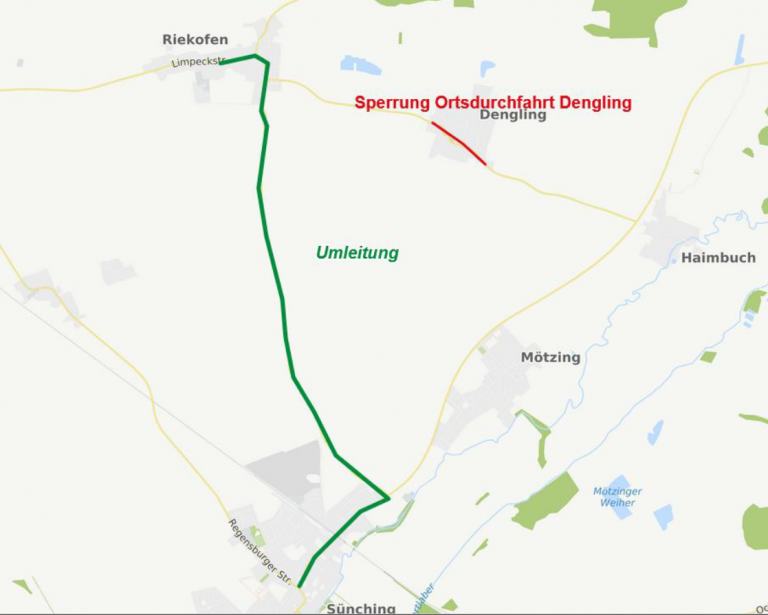 Karte Sperrung Ortsdurchfahrt Dengling ab 30.05.2023