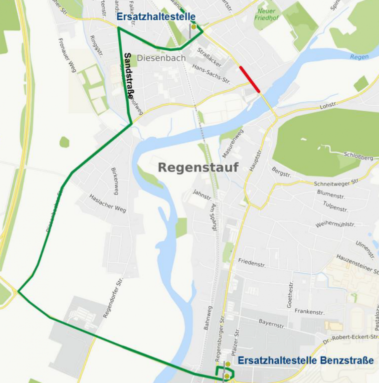 Karte Sperrung Regenstauf ab 30.05.2023