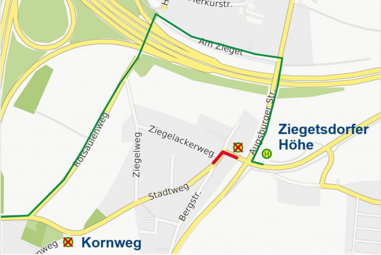 Sperrung Bergstraße in Pentling – Umleitung der RVV-Linien 19, 111 und 112
