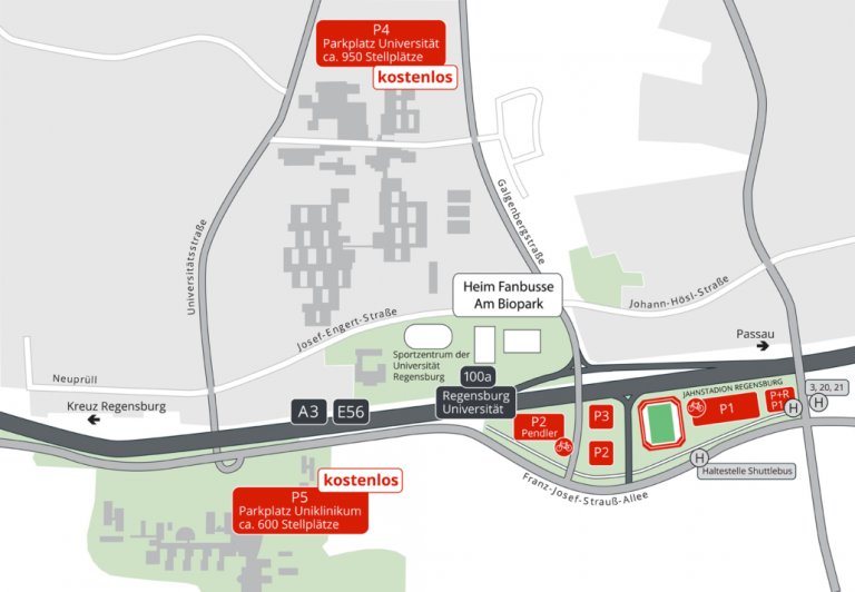 Parken und Haltestellen am Jahnstadion