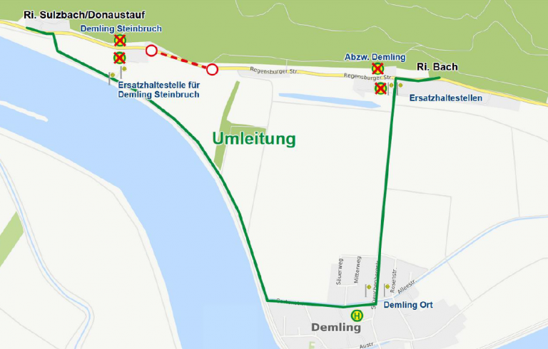 Karte Umleitung Sulzbach-Demling ab 15.04.2024