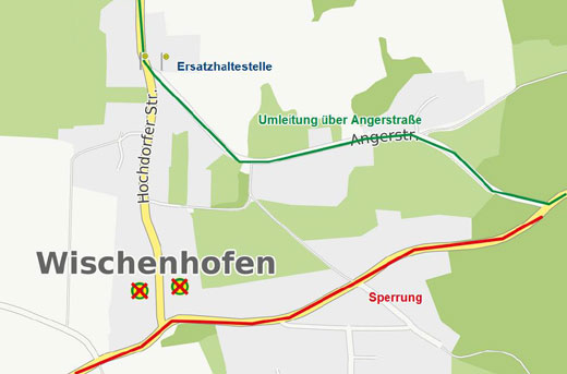 Karte Wischenhofen, Linien 29, 109 und 110 (25.04. - 26.04.2024)