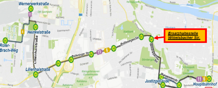 Karte Stadtmarathon 2024 - Linien 6, 11