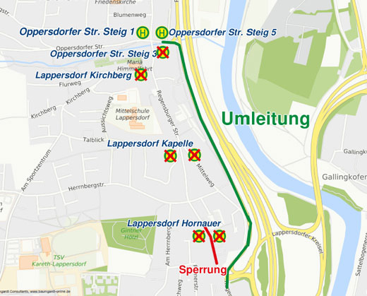 Karte Umleitung Oppersdorf