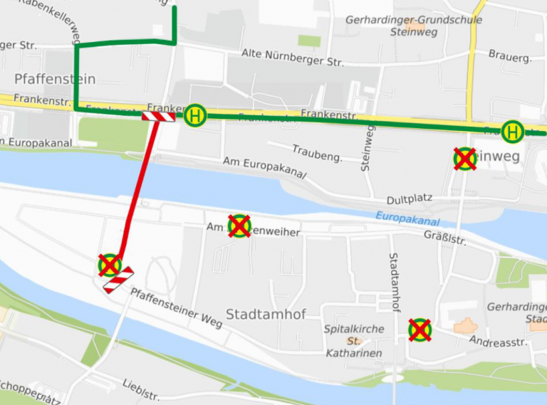 Karte Sperrung Oberpfalzbrücke 17.05.2024