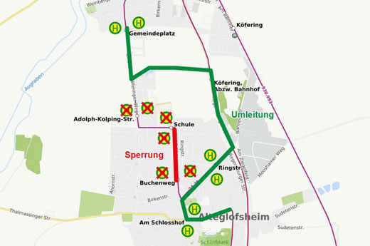 Karte Umleitung Alteglofsheim