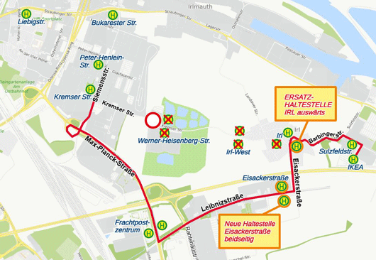 Karte Umleitung Kremser Str. , Linie 32