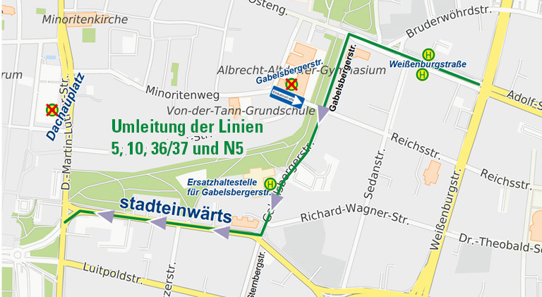 Karte Umleitung Minoritenweg