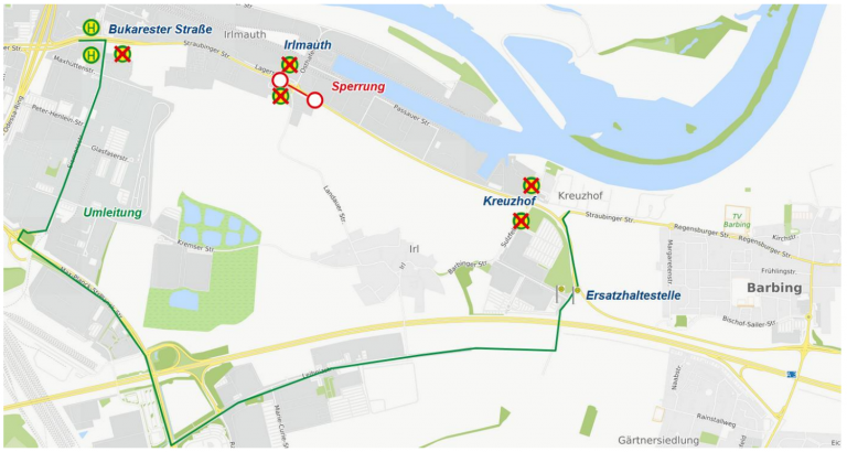 Karte Umleitung Siemensstraße, Max-Plank-Straße, Kreuzhofstraße