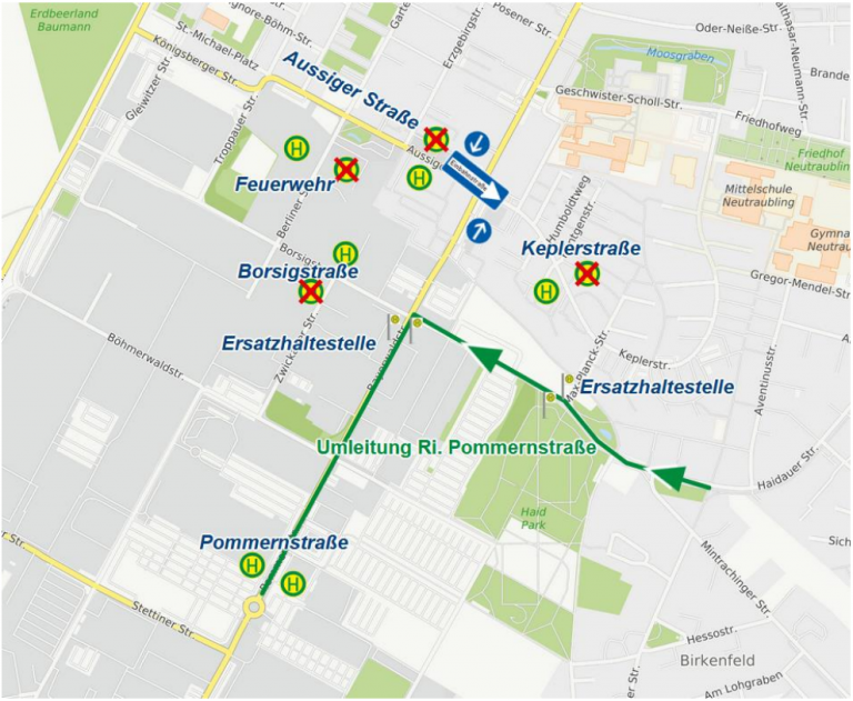 Karte Umleitung Richtung Pommernstraße