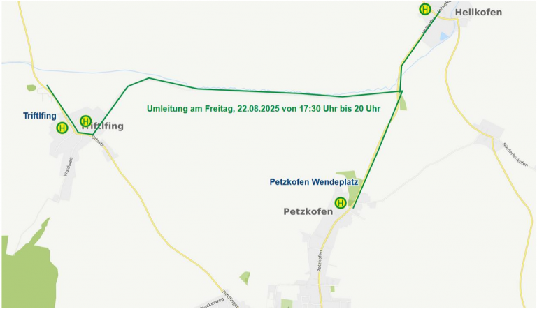 Karte Umleitung Hellkofener Str. Freitag
