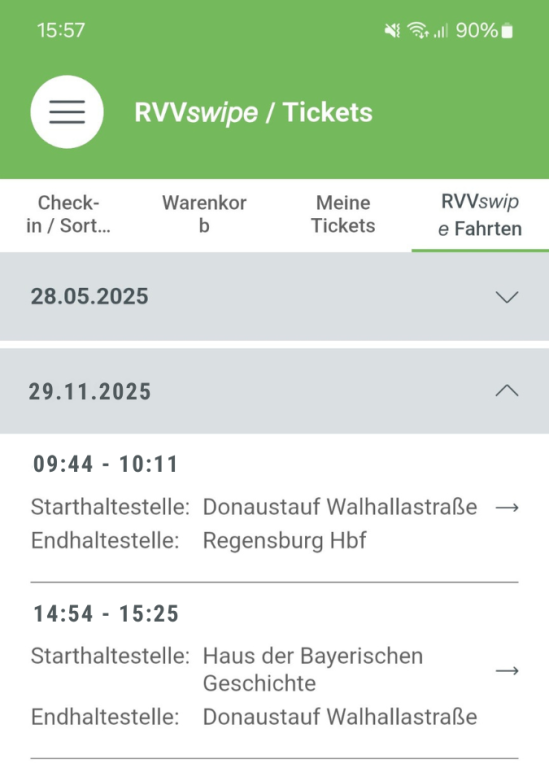 Screen swipe-Fahrtverlauf Adventsgewinnspiel
