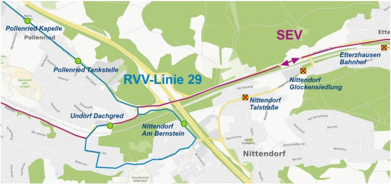 Karte Umleitung Linie 29