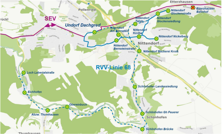 Karte Umleitung Linie 68