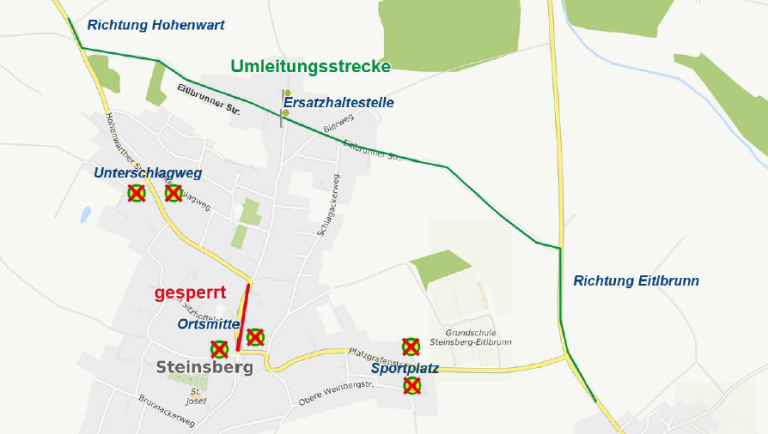 Karte Umleitung Linie 15