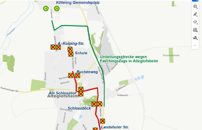 Karte Umleitung Linie 21/24