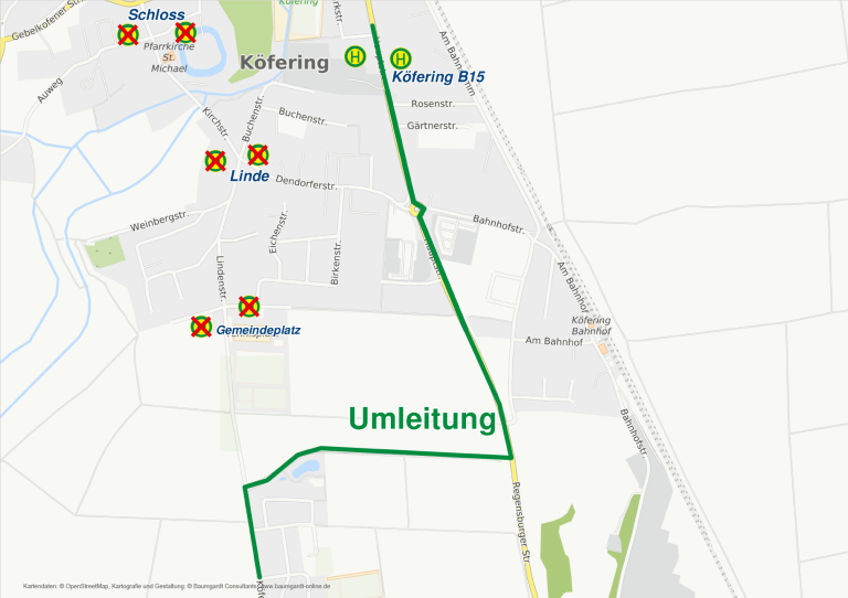 Karte Umleitung Köfering ab 12.06.2026