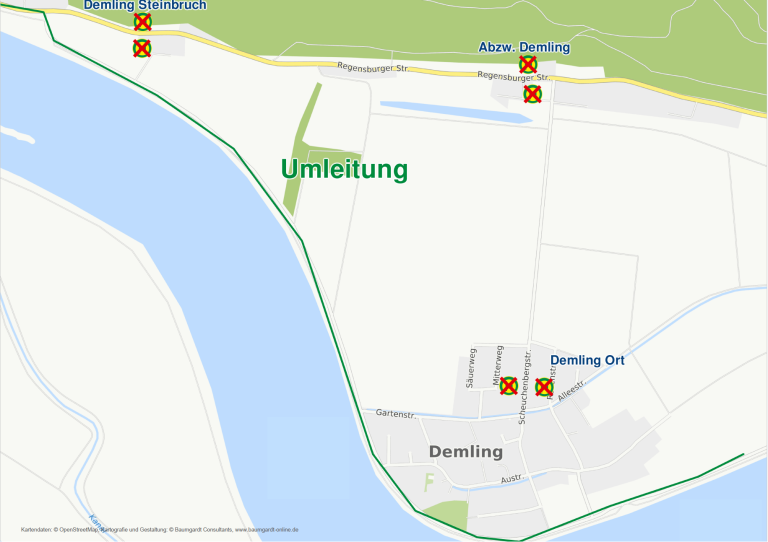 Grossansicht in neuem Fenster: Karte Umleitung Demling am 14.06.2026
