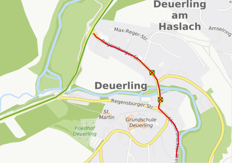 Grossansicht in neuem Fenster: Karte Umleitung Deuerling Teil 1 am 14.06.2026
