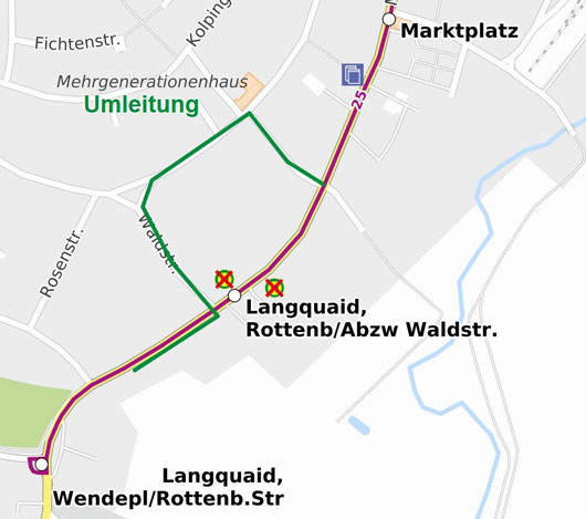 Karte Langquaid, Linien 22 und 25 (07.07. - 10.07.2025)