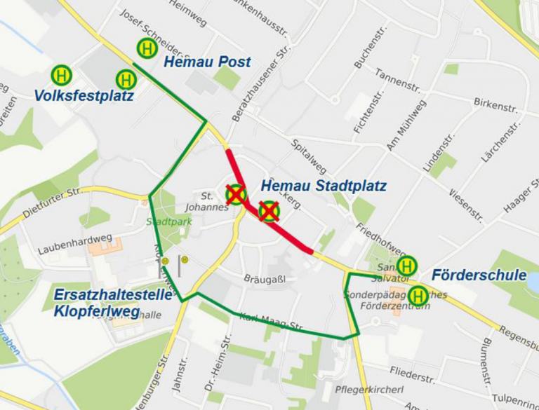Karte Umleitung Hemau Stadtplatz am 18.07.2025