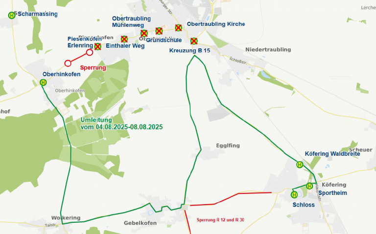 Karte Piesenkofen Linien 21 und 21/24 04.08. - 08.08.2025