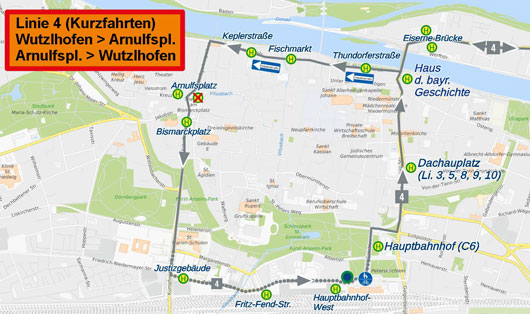 Karte Fischmarkt Linie 4 Kurzfahrten