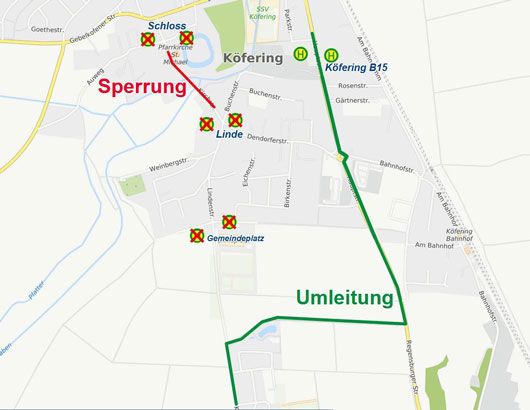 Karte Umleitung köfering