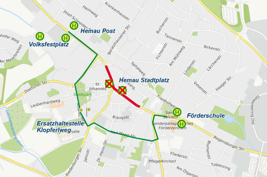 Karte Umleitung Hemau (27.06. - 29.06.2025)