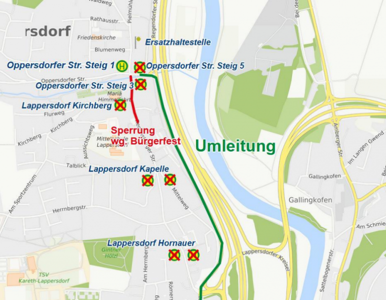 Bürgerfest Lappersdorf Umleitung (23.-30.06.2025)_Karte