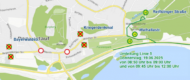 Karte Umleitung Donaustauf am 19.06.2025