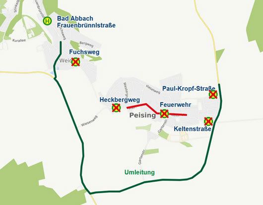 Karte Umleitung Peising