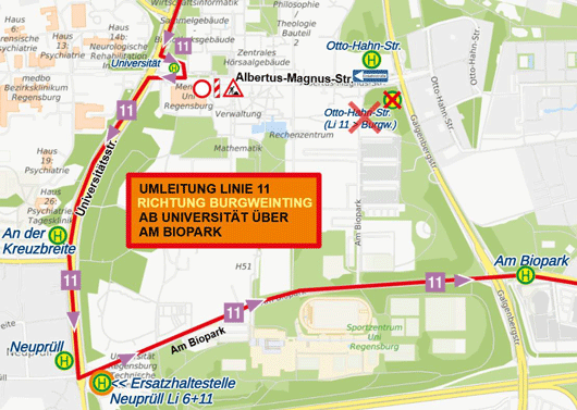 Karte Umleitung Linie 11