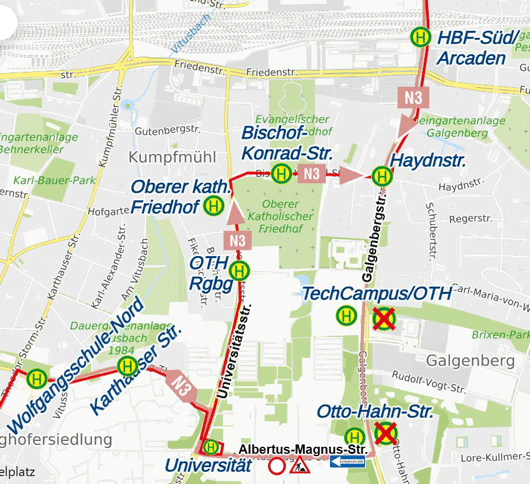 Karte Umleitung Linie N3