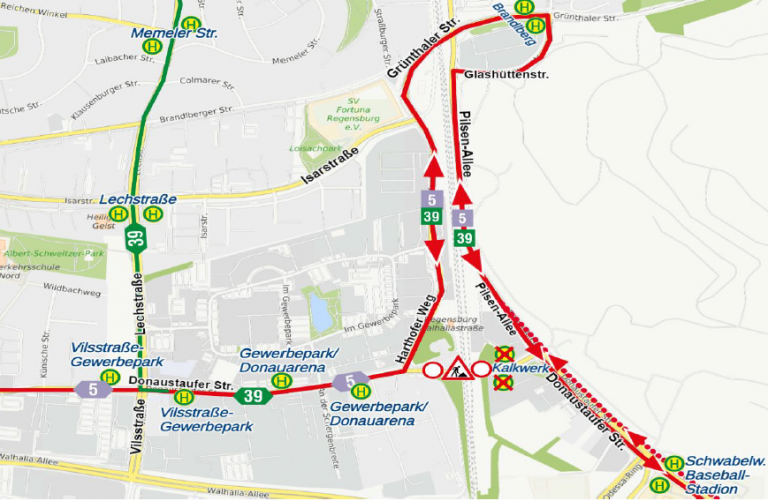 Karte Umleitung Donaustaufer Str ab 26.05.2025