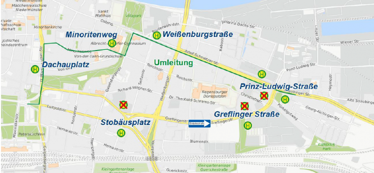 Karte Umleitung Greflingerstraße 23.09. -10.10.2025