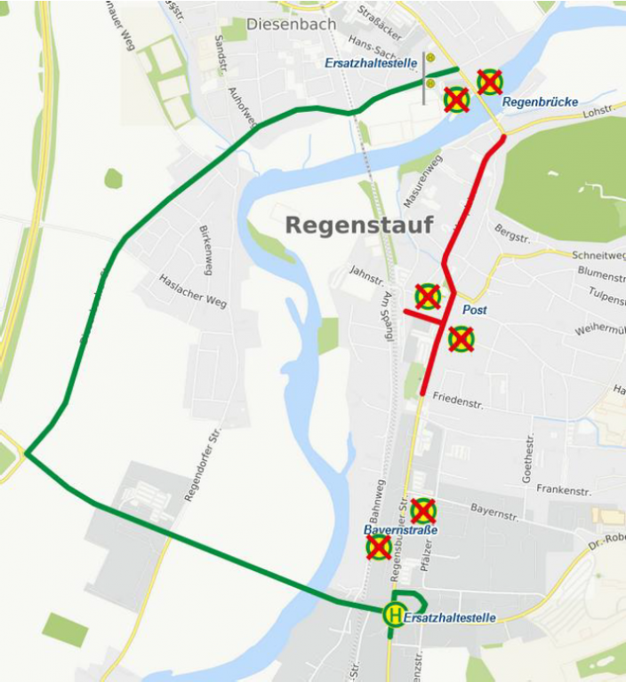 Karte Umleitung Regenstauf Veranstaltung