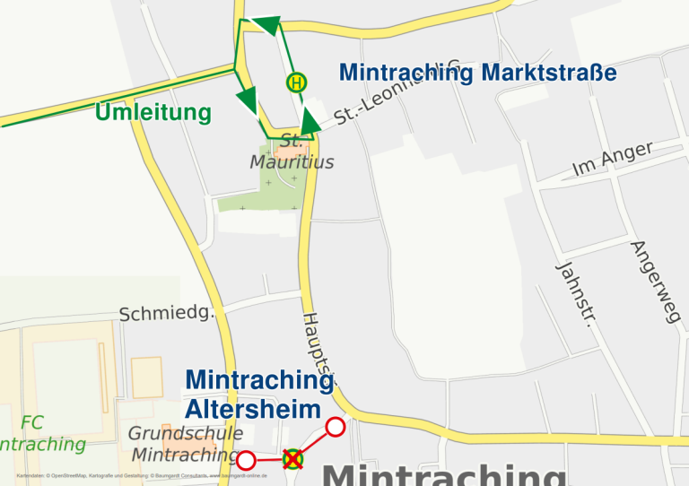 Karte Umleitung Mintraching