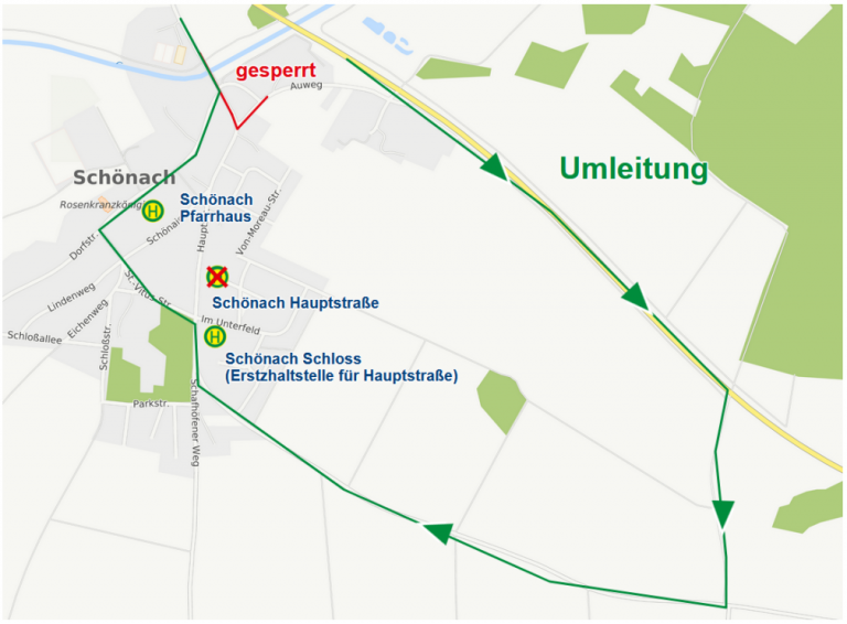 Karte Umleitung Schönach Auweg