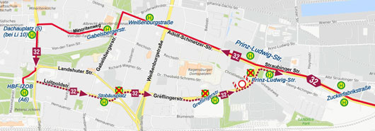 Karte Umleitung Greflingerstraße 23.09. -02.10.2025