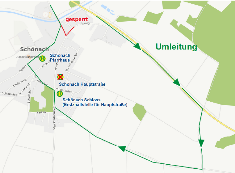 Karte Umleitung Schönach ab 22.09.25